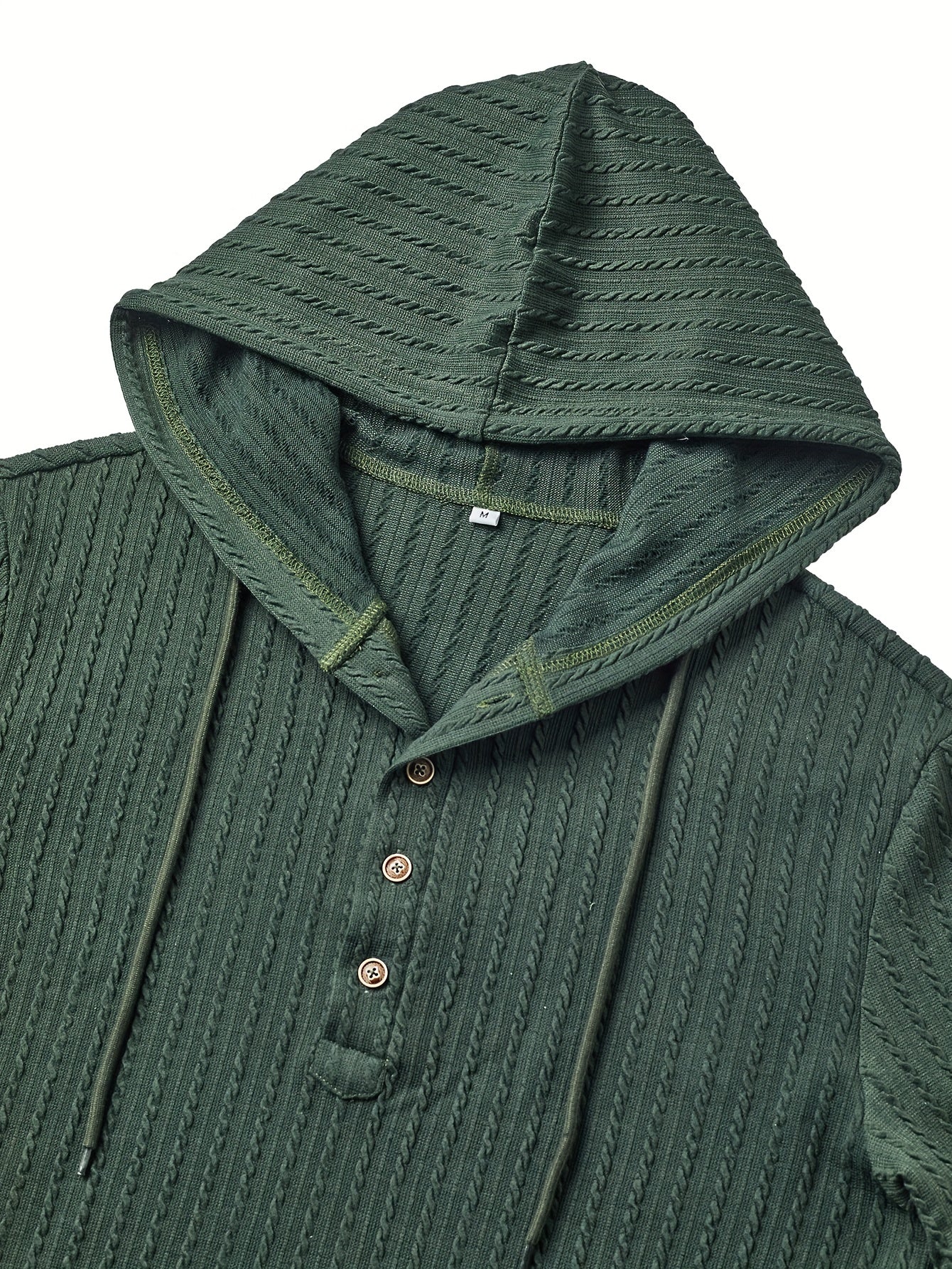 Comfortable Green Cable Knit Sweater for Women with Hooded Long Sleeve Button Placket Relaxed Style