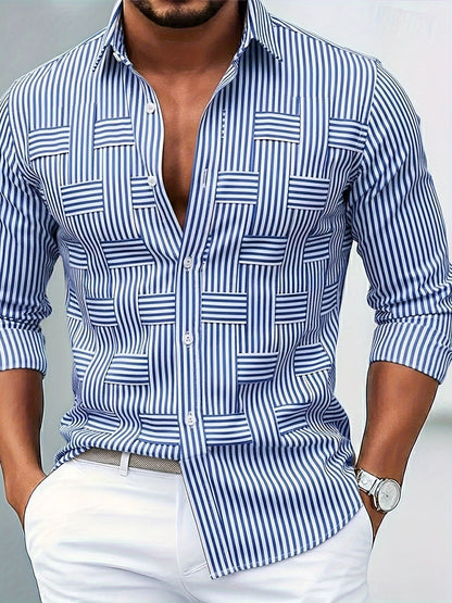 Elegant Blue Striped Shirt for Women with Collar Long Sleeve Button Front Relaxed Casual Style