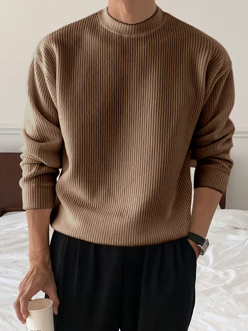Comfortable Ribbed Knit Sweater for Women with Crew Neck Long Sleeve Relaxed Oversized Style