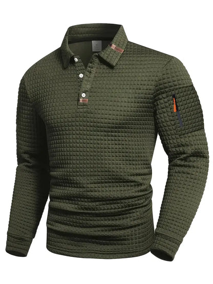Comfortable Waffle Knit Polo Shirt for Women with Collared Long Sleeve Zip Pocket Casual Style
