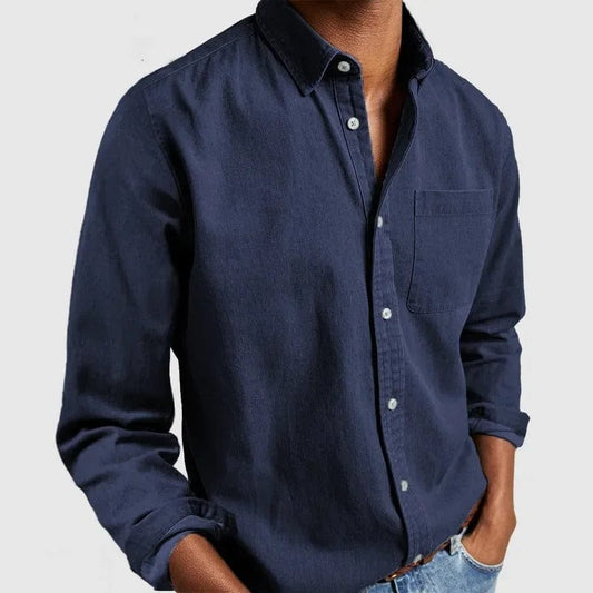 Effortless Denim Button Up Shirt for Women with Collar Long Sleeve Chest Pocket Relaxed Casual Style