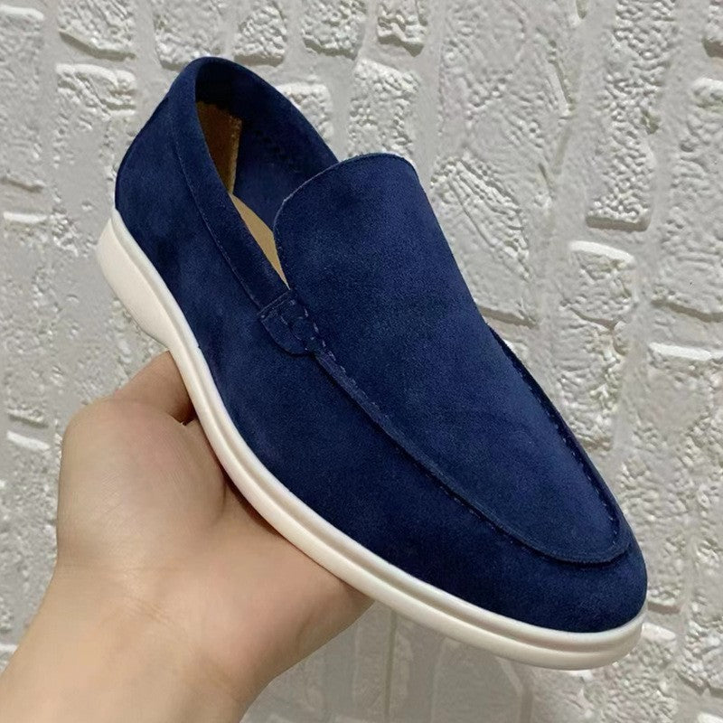 Elegant Suede Loafers for Women with Round Toe Slip On Chunky Sole Casual Style