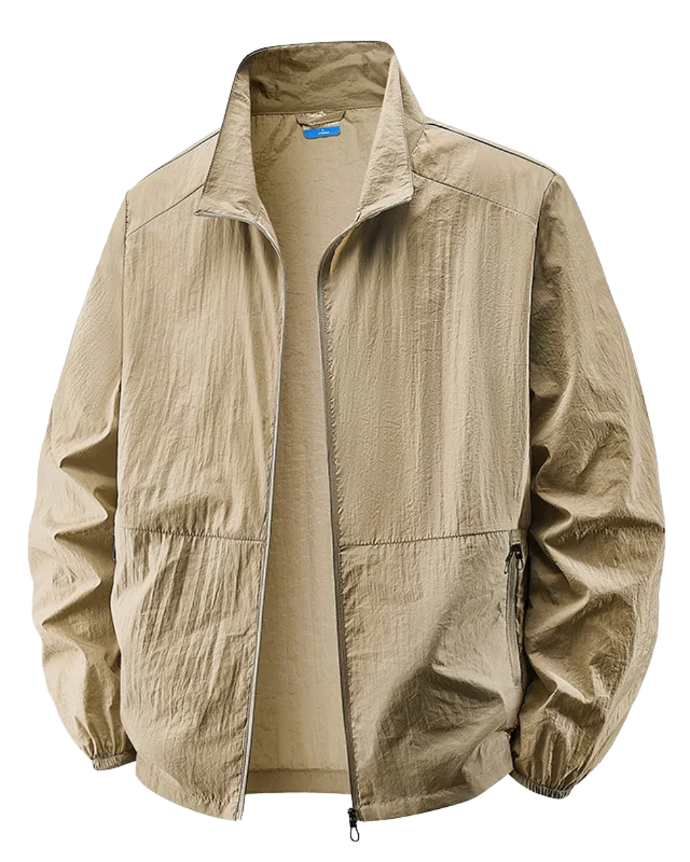 Effortless Crinkled Nylon Windbreaker for Women with Stand Collar Long Sleeve Zip Pocket Relaxed Style