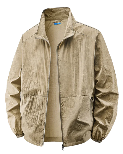 Effortless Crinkled Nylon Windbreaker for Women with Stand Collar Long Sleeve Zip Pocket Relaxed Style