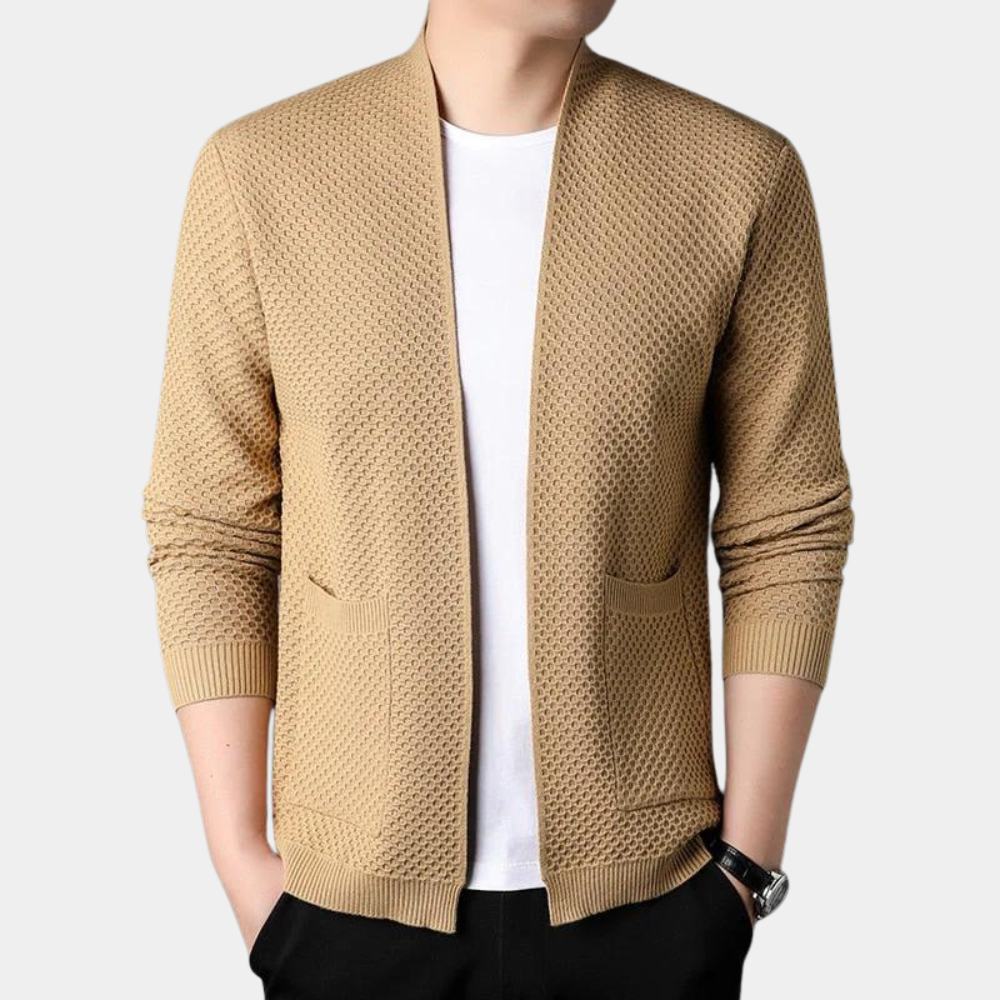 Comfortable Camel Cardigan Sweater for Women with Open Front Long Sleeve Ribbed Knit Relaxed Style