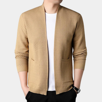 Comfortable Camel Cardigan Sweater for Women with Open Front Long Sleeve Ribbed Knit Relaxed Style