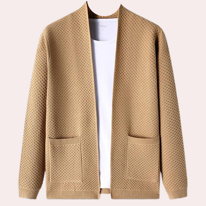 Comfortable Camel Cardigan Sweater for Women with Open Front Long Sleeve Ribbed Knit Relaxed Style
