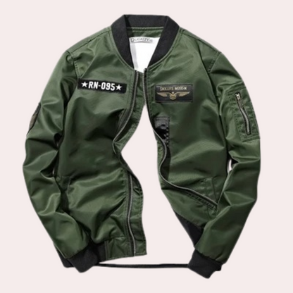 Effortless Black Patch Bomber Jacket for Women with Rib Collar Long Sleeve Zip Front Relaxed Casual Style