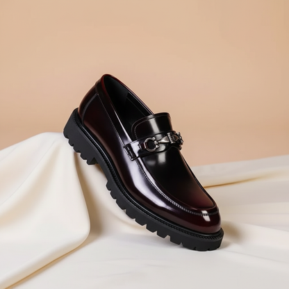 Elegant Patent Leather Loafer for Women with Horsebit Buckle Chunky Lug Sole Casual Style