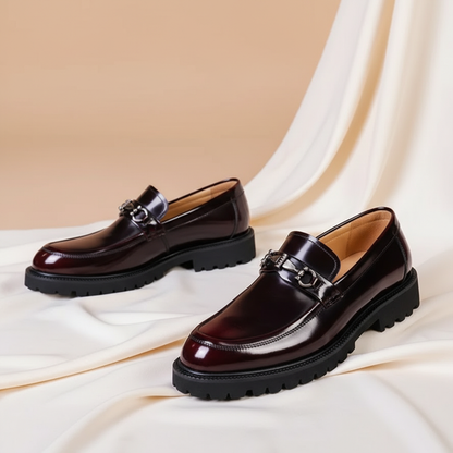 Elegant Patent Leather Loafer for Women with Horsebit Buckle Chunky Lug Sole Casual Style