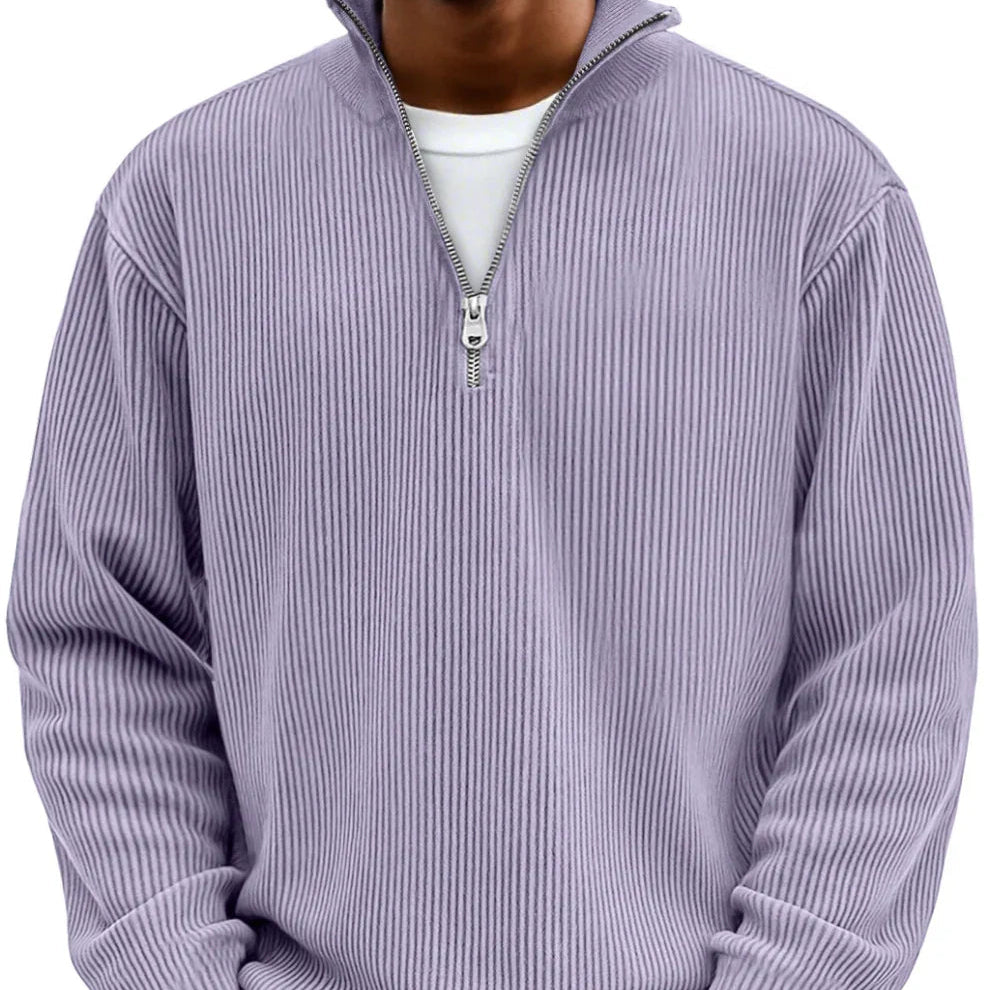 Comfortable Ribbed Sweater for Women with High Neck Quarter Zip Long Sleeve Relaxed Oversized Knit Style