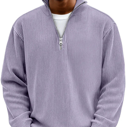 Comfortable Ribbed Sweater for Women with High Neck Quarter Zip Long Sleeve Relaxed Oversized Knit Style