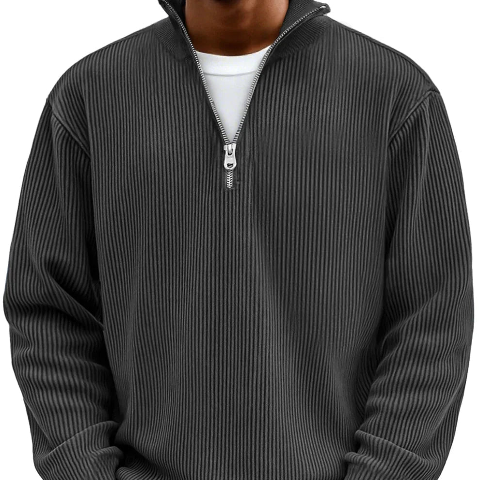 Comfortable Ribbed Sweater for Women with High Neck Quarter Zip Long Sleeve Relaxed Oversized Knit Style
