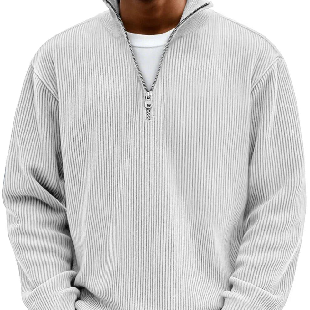 Comfortable Ribbed Sweater for Women with High Neck Quarter Zip Long Sleeve Relaxed Oversized Knit Style