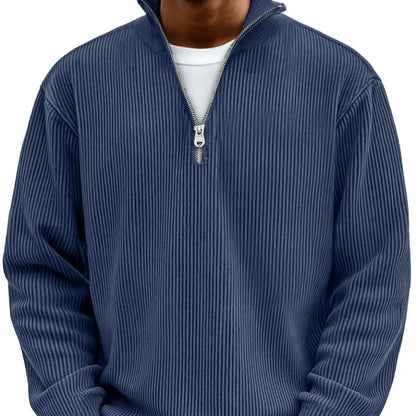 Comfortable Ribbed Sweater for Women with High Neck Quarter Zip Long Sleeve Relaxed Oversized Knit Style