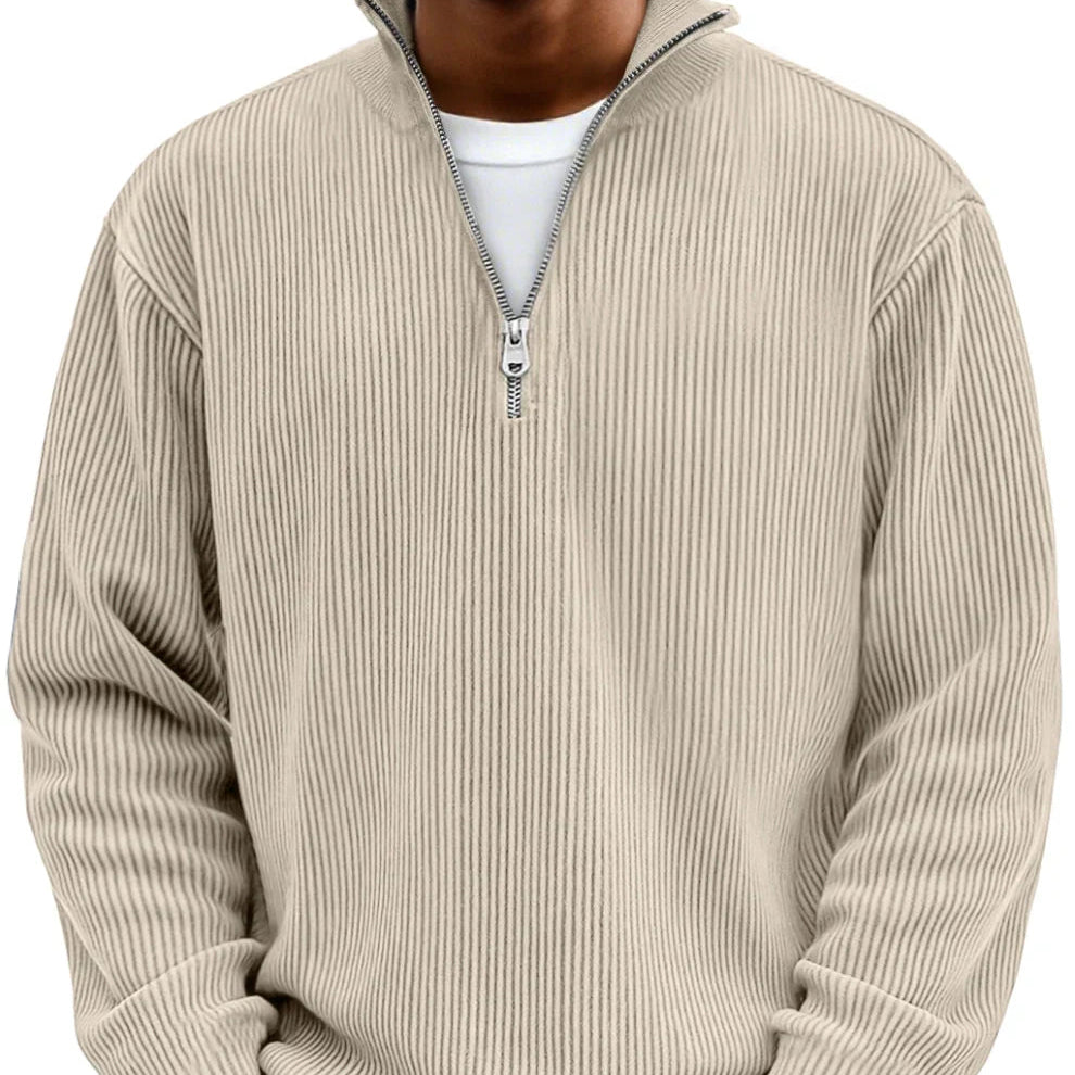 Comfortable Ribbed Sweater for Women with High Neck Quarter Zip Long Sleeve Relaxed Oversized Knit Style