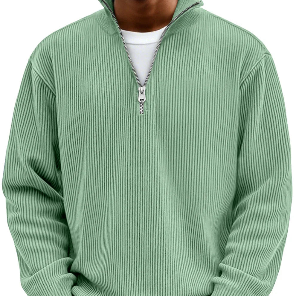 Comfortable Ribbed Sweater for Women with High Neck Quarter Zip Long Sleeve Relaxed Oversized Knit Style