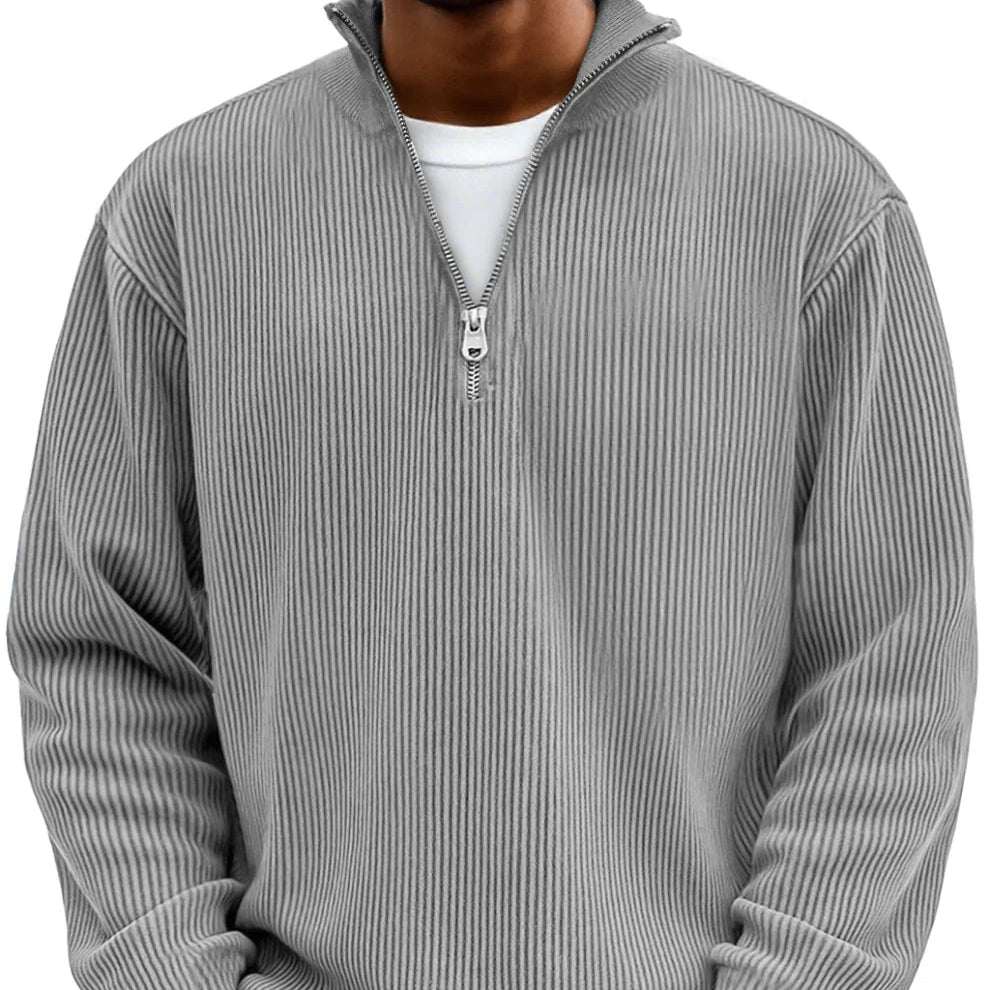 Comfortable Ribbed Sweater for Women with High Neck Quarter Zip Long Sleeve Relaxed Oversized Knit Style