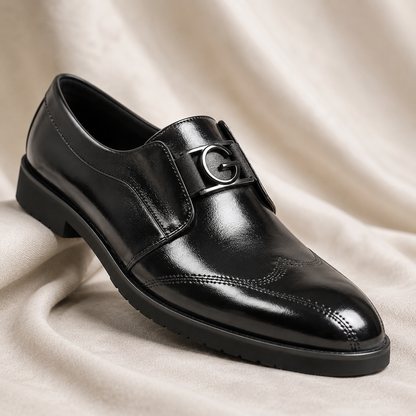 Elegant Leather Monk Strap Loafer for Women with Wingtip Brogue Pointed Toe Buckle Style