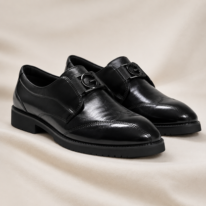 Elegant Leather Monk Strap Loafer for Women with Wingtip Brogue Pointed Toe Buckle Style