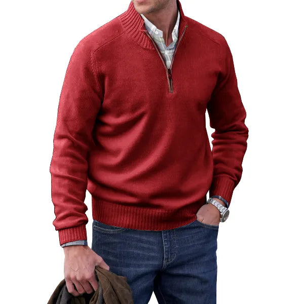 Comfortable White Quarter Zip Sweater for Women with Mock Neck Long Sleeve Ribbed Cuff Relaxed Knit Style