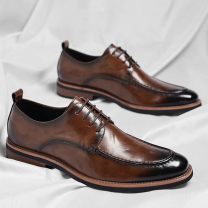 Elegant Leather Derby Shoes for Women with Lace Up Cap Toe Burnished Formal Style