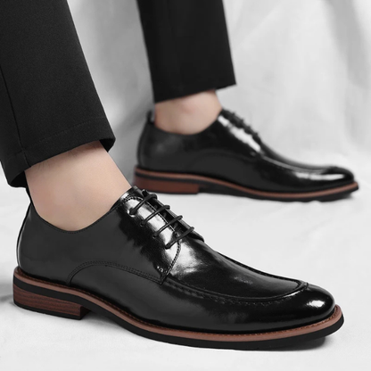 Elegant Leather Derby Shoes for Women with Lace Up Cap Toe Burnished Formal Style