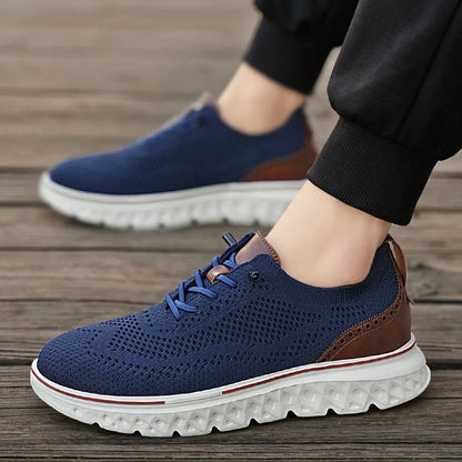 Comfortable Knit Fashion Sneaker for Women with Lace Up Leather Trim Chunky Sole Casual Style