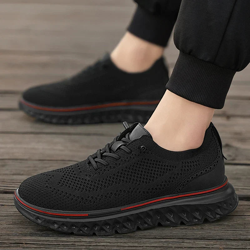 Comfortable Knit Fashion Sneaker for Women with Lace Up Leather Trim Chunky Sole Casual Style