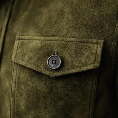 Effortless Suede Jacket for Women with Stand Collar Long Sleeve Flap Pocket Casual Style
