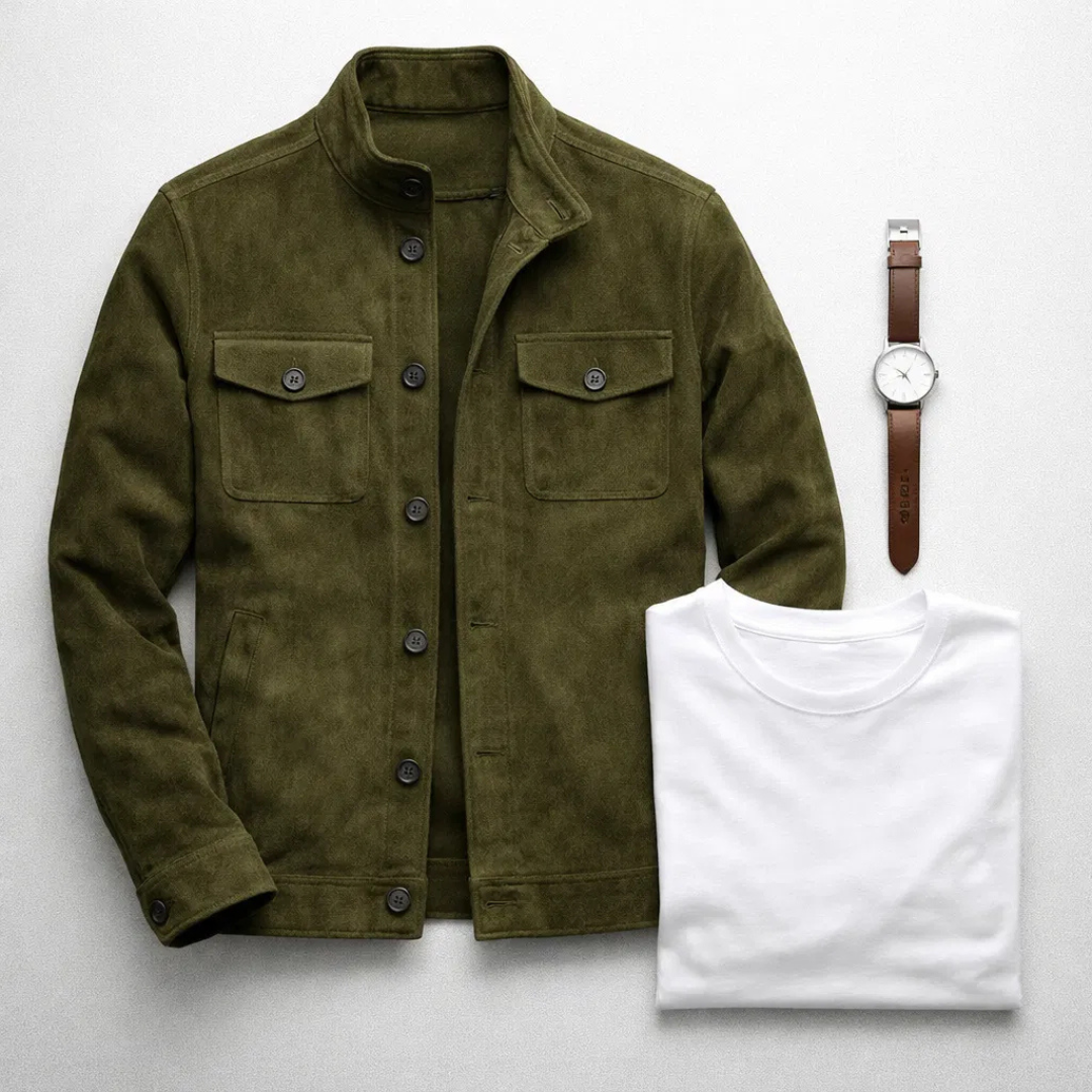 Effortless Suede Jacket for Women with Stand Collar Long Sleeve Flap Pocket Casual Style