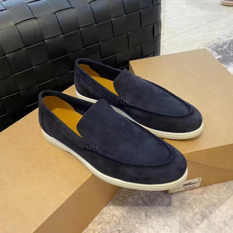 Elegant Suede Loafers for Women with Round Toe Slip On Chunky Sole Casual Style