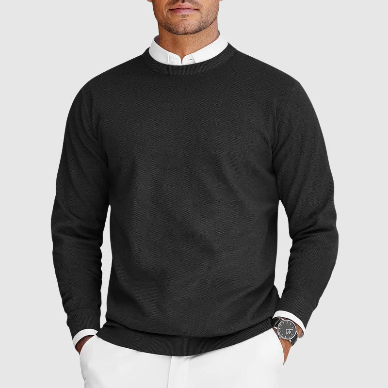 Comfortable Black Ribbed Sweater for Women with Crew Neck Long Sleeve Relaxed Knit Style