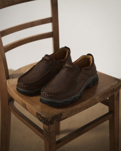 Comfortable Leather Loafers for Women with Moc Toe Slip On Rugged Sole Casual Style