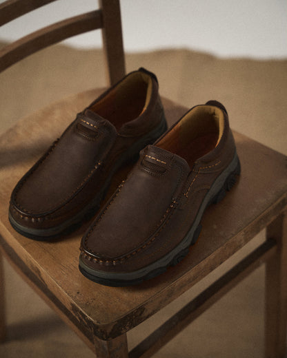 Comfortable Leather Loafers for Women with Moc Toe Slip On Rugged Sole Casual Style