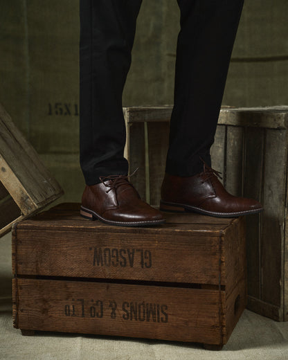 Elegant Dark Brown Leather Chukka Boots for Women with Lace Up Round Toe Stacked Heel Casual Style