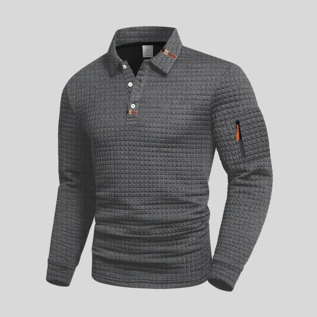 Comfortable Waffle Knit Polo Shirt for Women with Collared Long Sleeve Zip Pocket Casual Style