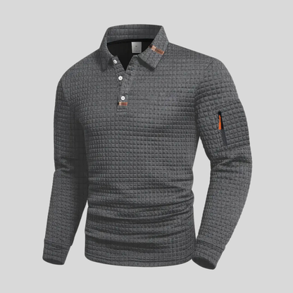 Comfortable Waffle Knit Polo Shirt for Women with Collared Long Sleeve Zip Pocket Casual Style
