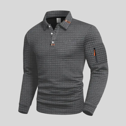 Comfortable Waffle Knit Polo Shirt for Women with Collared Long Sleeve Zip Pocket Casual Style