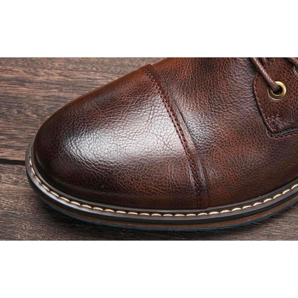 Elegant Brown Leather Ankle Boots for Women with Cap Toe Lace Up Zipper Casual Style
