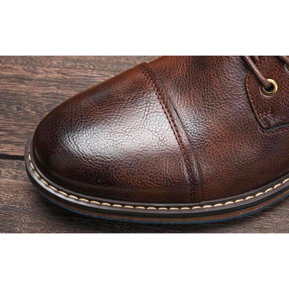 Elegant Brown Leather Ankle Boots for Women with Cap Toe Lace Up Zipper Casual Style