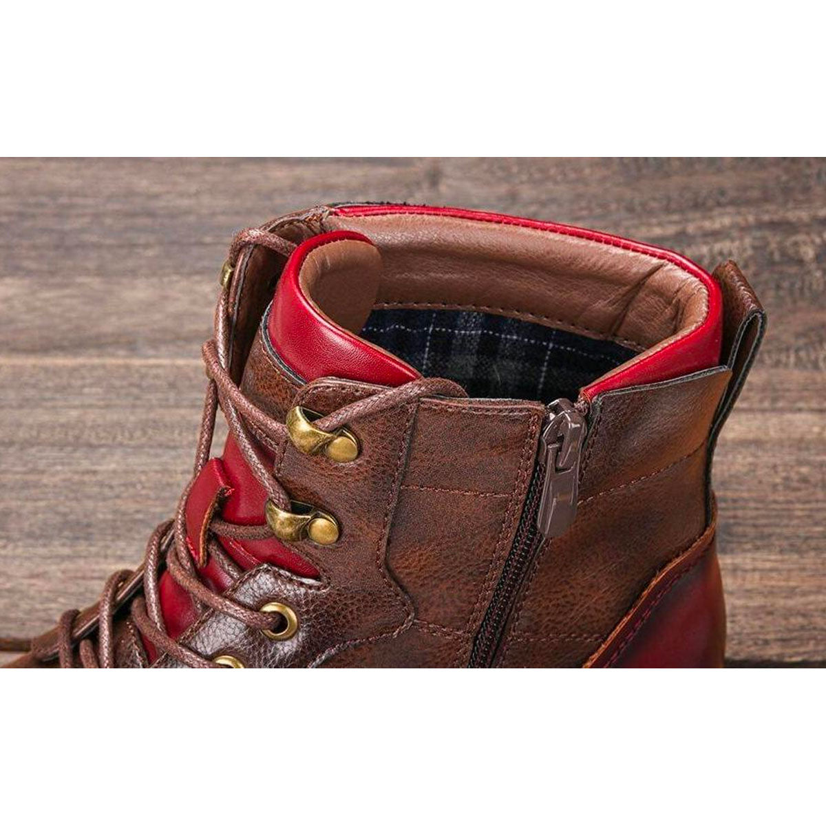 Elegant Brown Leather Ankle Boots for Women with Cap Toe Lace Up Zipper Casual Style