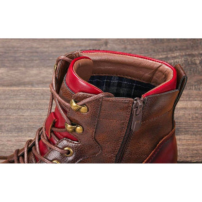Elegant Brown Leather Ankle Boots for Women with Cap Toe Lace Up Zipper Casual Style