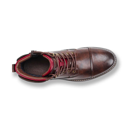 Elegant Brown Leather Ankle Boots for Women with Cap Toe Lace Up Zipper Casual Style