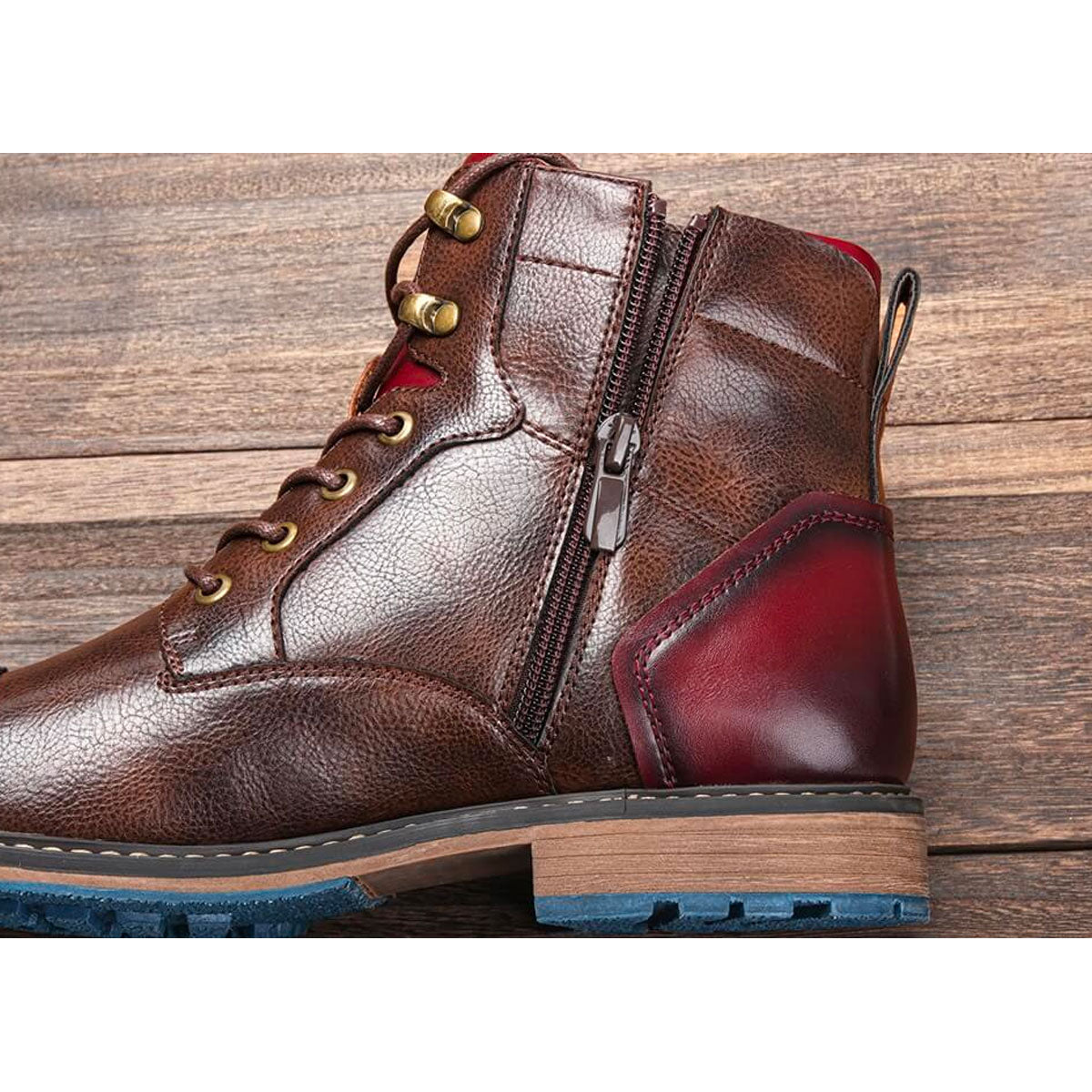 Elegant Brown Leather Ankle Boots for Women with Cap Toe Lace Up Zipper Casual Style