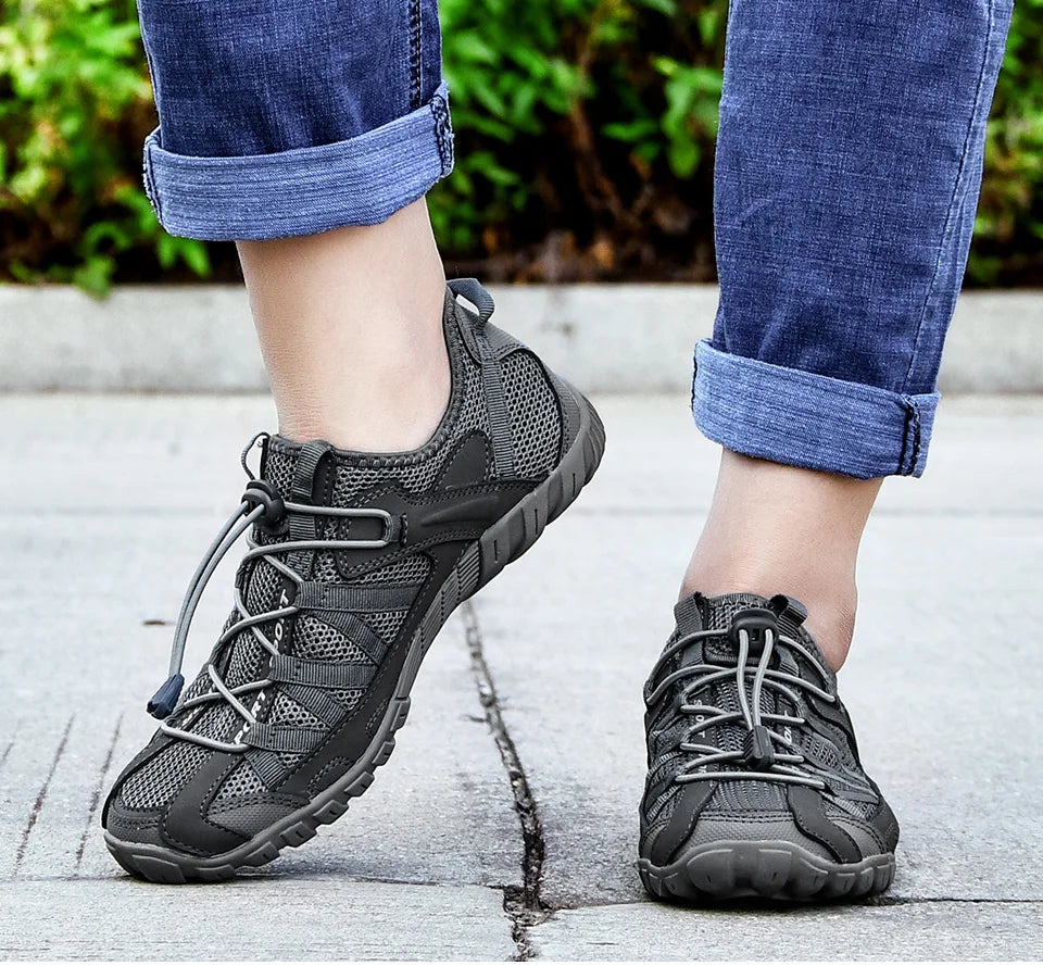 Comfortable Mesh Trail Sneaker for Women with Bungee Lace Rugged Sole Outdoor Style