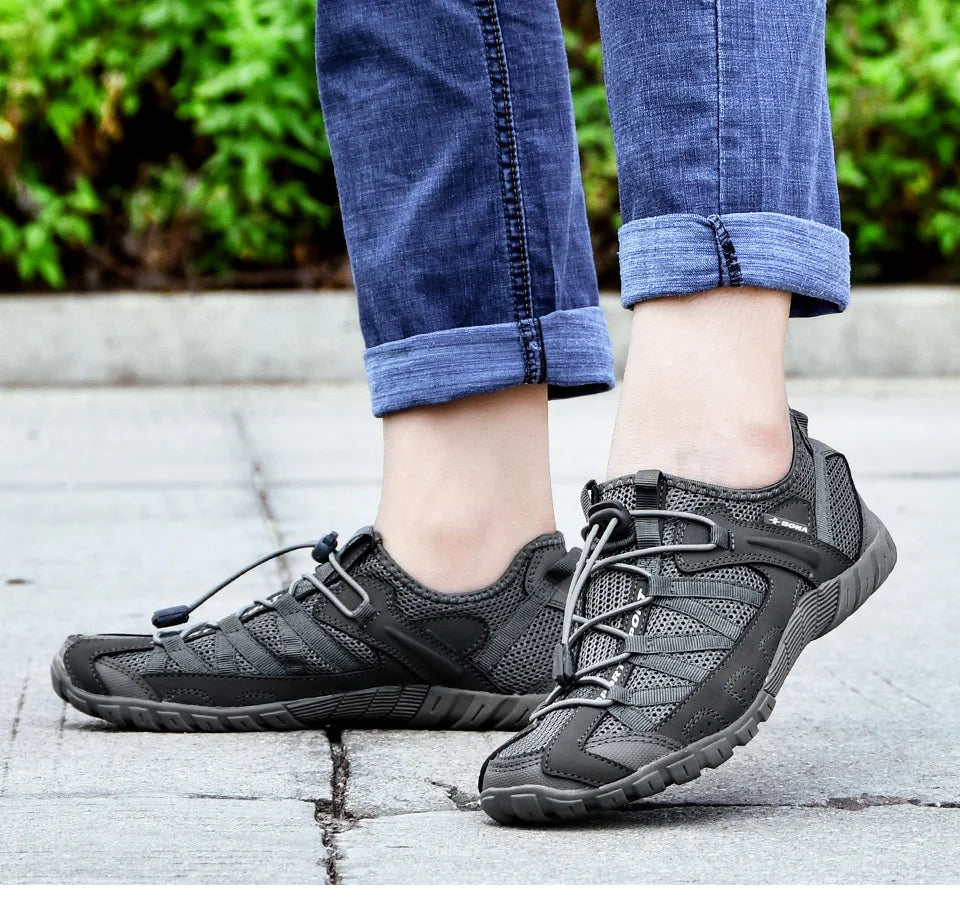 Comfortable Mesh Trail Sneaker for Women with Bungee Lace Rugged Sole Outdoor Style