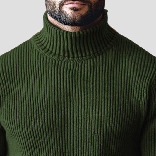Comfortable Olive Green Ribbed Sweater for Women with Turtleneck Long Sleeve Fitted Oversized Knit Style