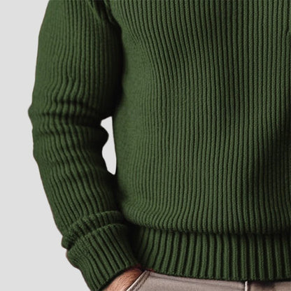 Comfortable Olive Green Ribbed Sweater for Women with Turtleneck Long Sleeve Fitted Oversized Knit Style