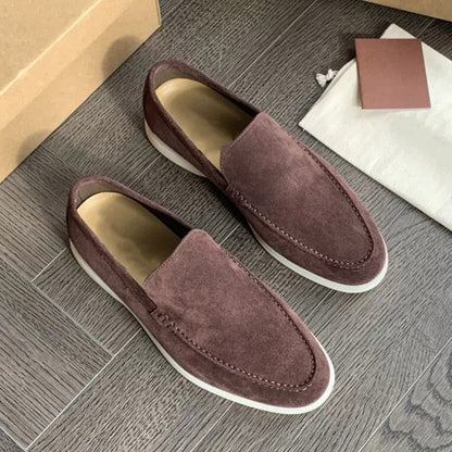 Elegant Suede Loafers for Women with Round Toe Slip On Chunky Sole Casual Style